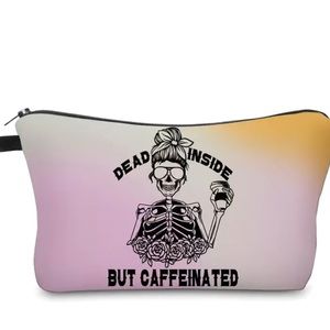 Cosmetic Makeup Portable Case Bag Pouch "Dead Inside But Caffeinated" Skeleton